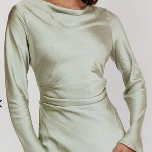Fortunate One Forget Me Not Satin Maxi Dress / Sage Green / Large